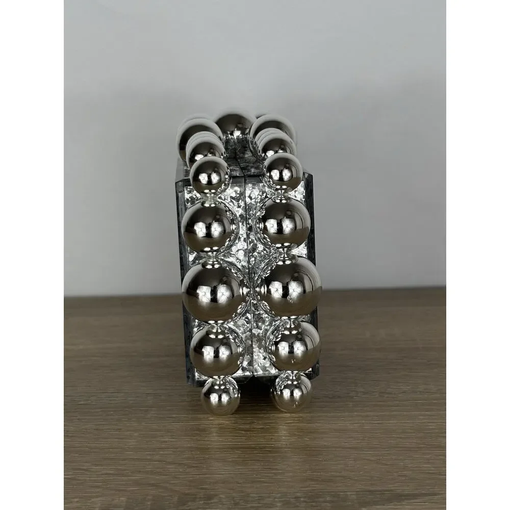 Silver Glitter Acrylic Box Clutch Bubble Ball Evening Bag Crossbody Chain Purse